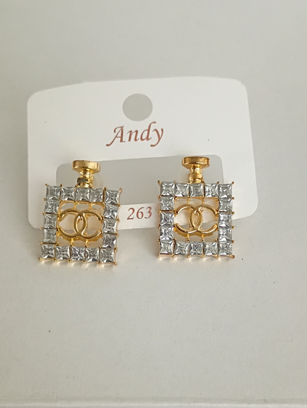 New Gold-Tone Square Crystal Stud Earrings - Gold and Clear